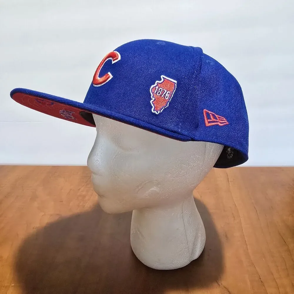 New Era Chicago Cubs 1876 Illinois State Patch Multi-logo Fitted Hat 7 5/8